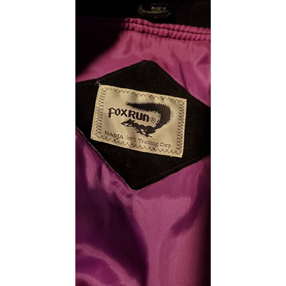 Vintage Foxrun Bomber Suede Jacket front pockets snap buttons in Black Size Larg - Picture 8 of 11